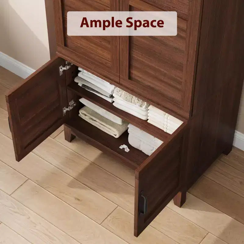72 Freestanding Wooden Armoire,4-Door Wardrobe Closet with Hanging Rod & 18 Adjustable Shelves, Tall Storage Cabinet for Bedroom