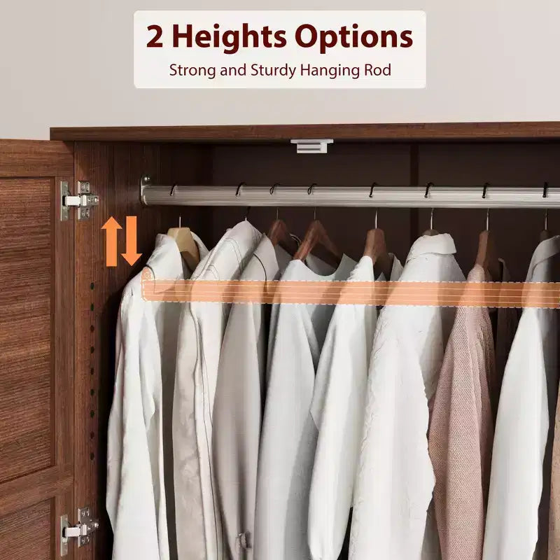 72 Freestanding Wooden Armoire,4-Door Wardrobe Closet with Hanging Rod & 18 Adjustable Shelves, Tall Storage Cabinet for Bedroom