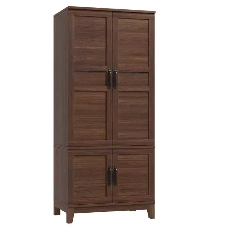 72 Freestanding Wooden Armoire,4-Door Wardrobe Closet with Hanging Rod & 18 Adjustable Shelves, Tall Storage Cabinet for Bedroom